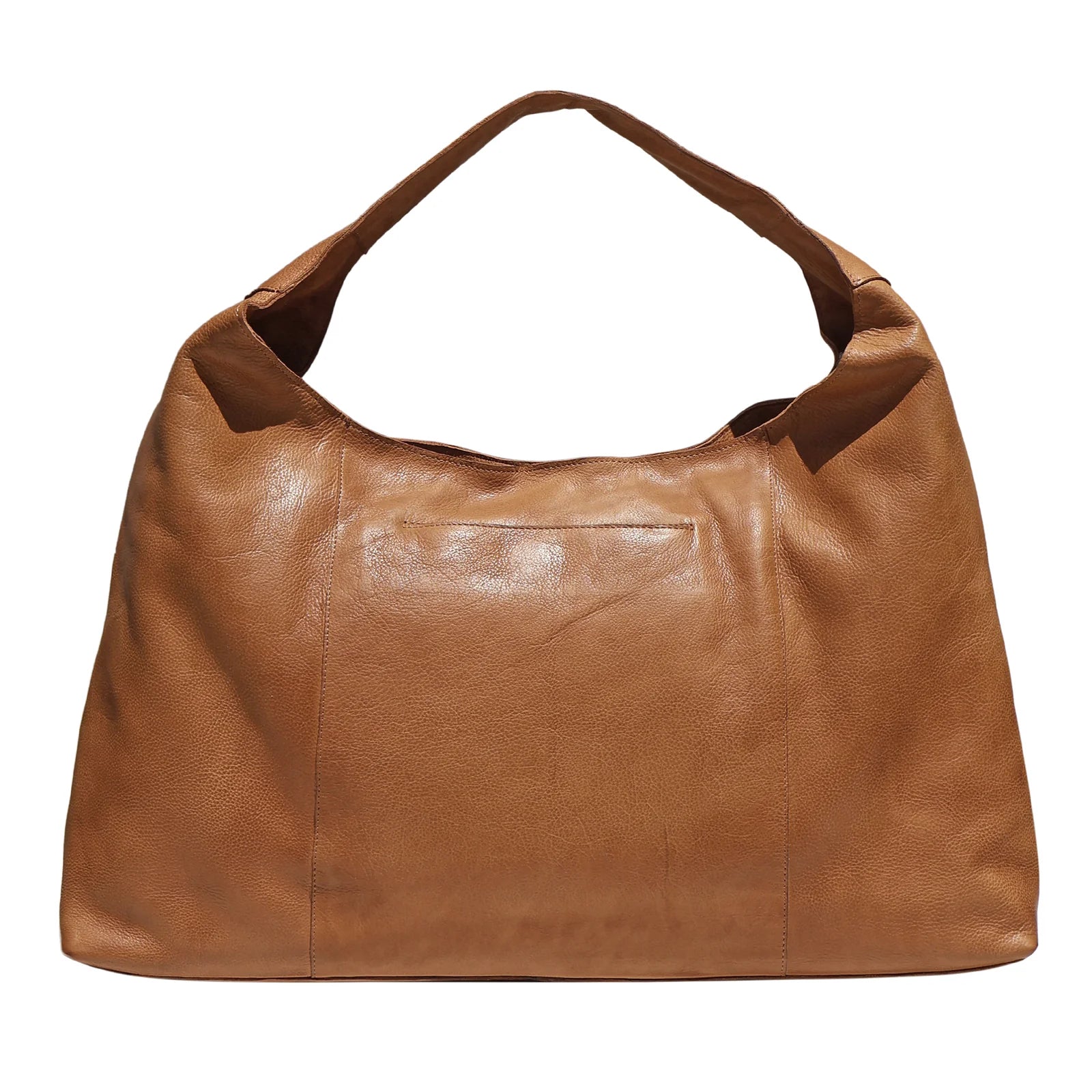 Brown leather handbag on a white background