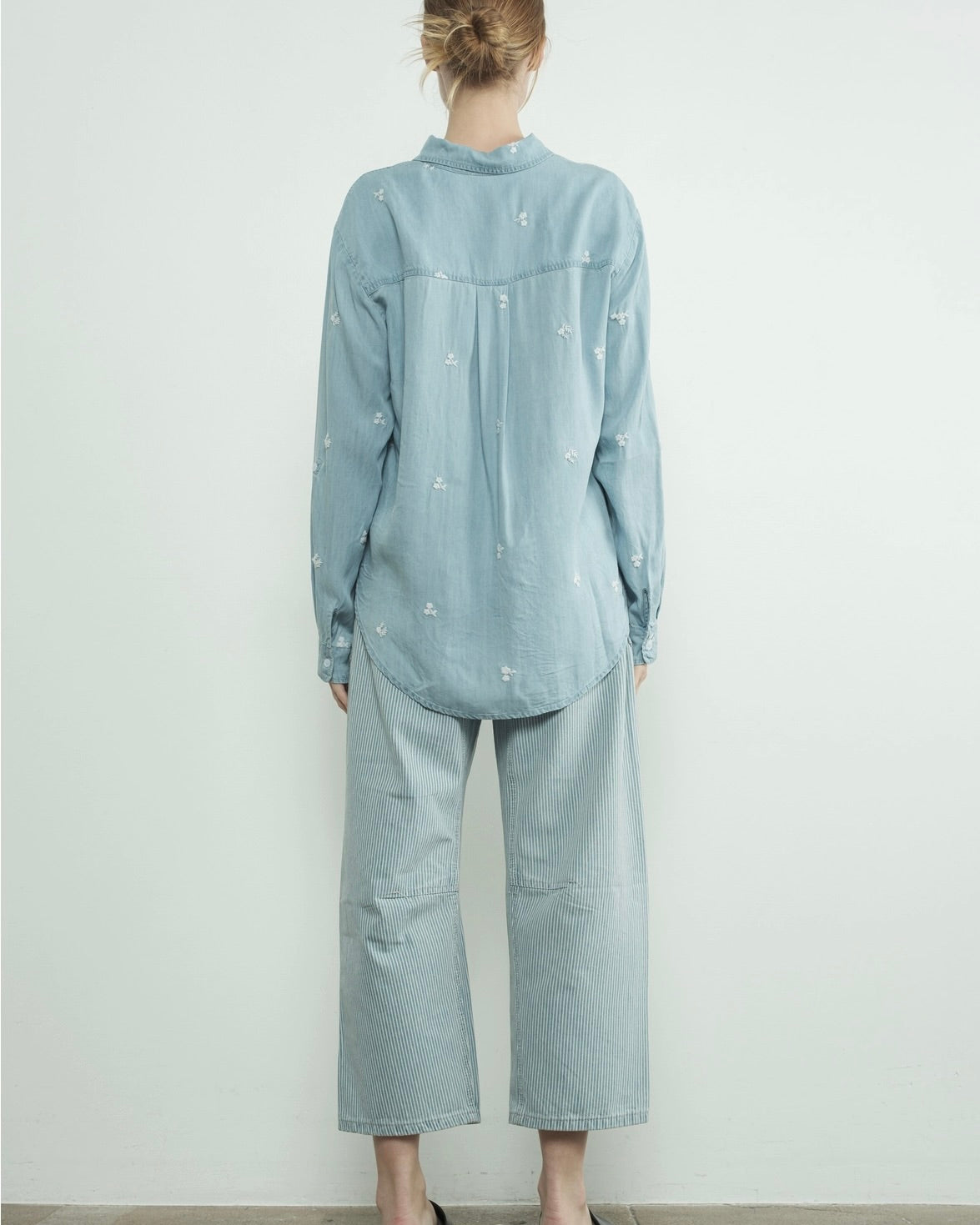 Flower Embroidered Chambray Shirts