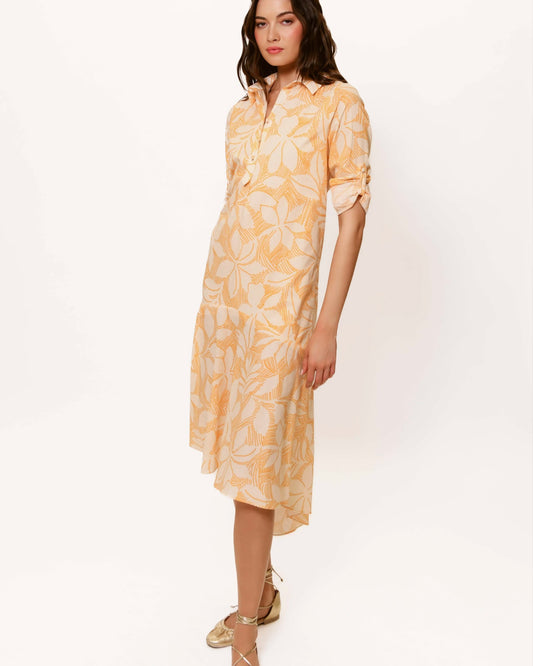 Model is wearing Hutch Jayden Midi Dress in Yellow on a white background.
