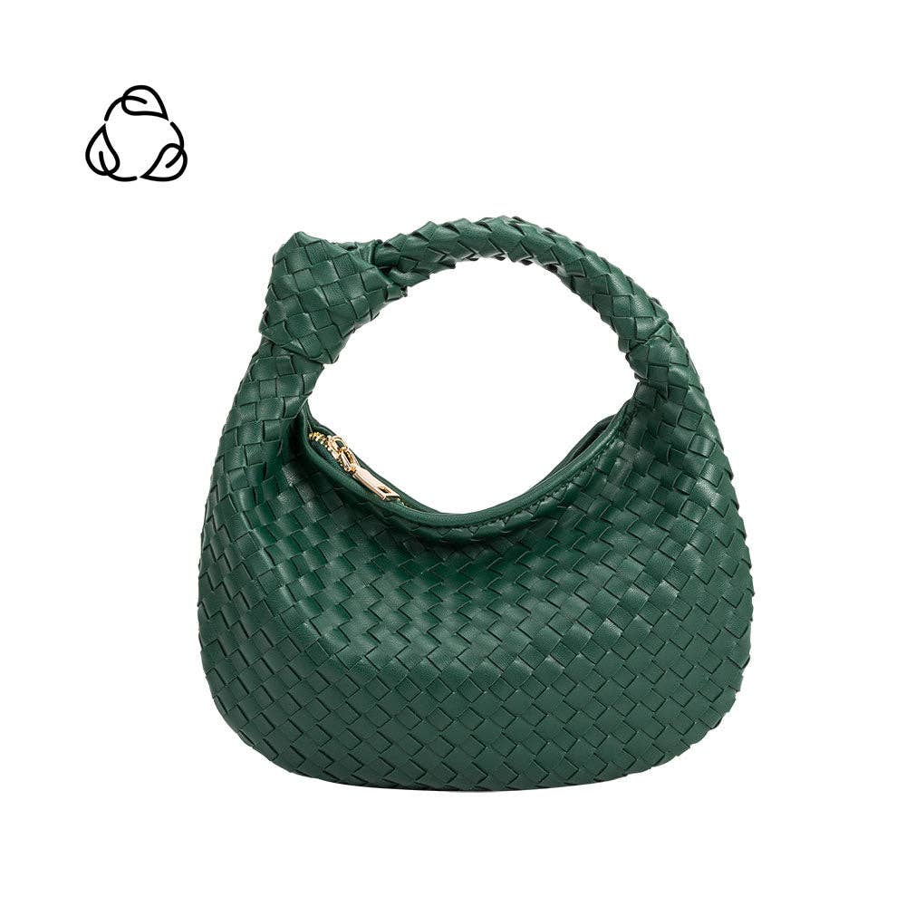 Image of Melie Bianco drew small recycled vegan top handle bag in green on a white background