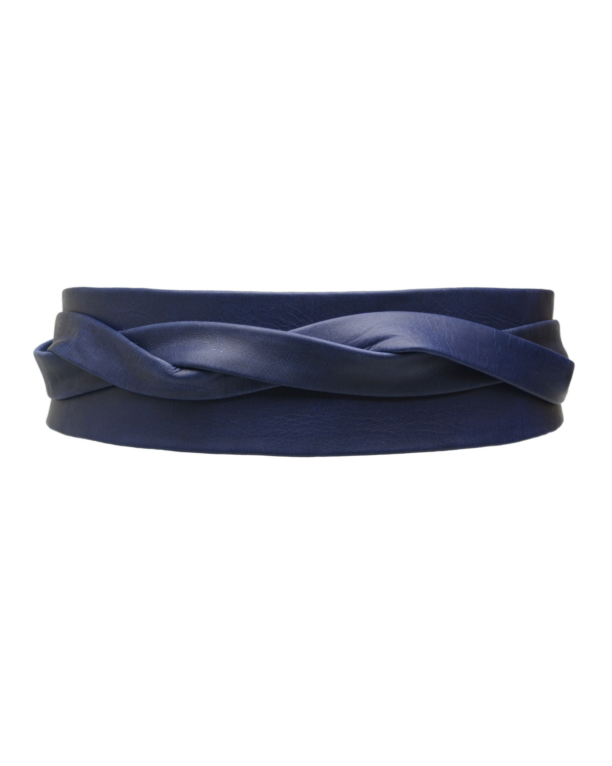 Navy blue woven belt on a white background