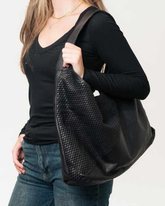Lindsey Laser Leather Tote Bag | Black
