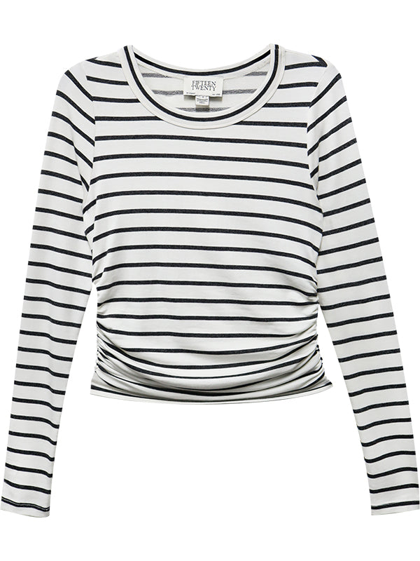 Steff Black Stripe Side Shirred Top