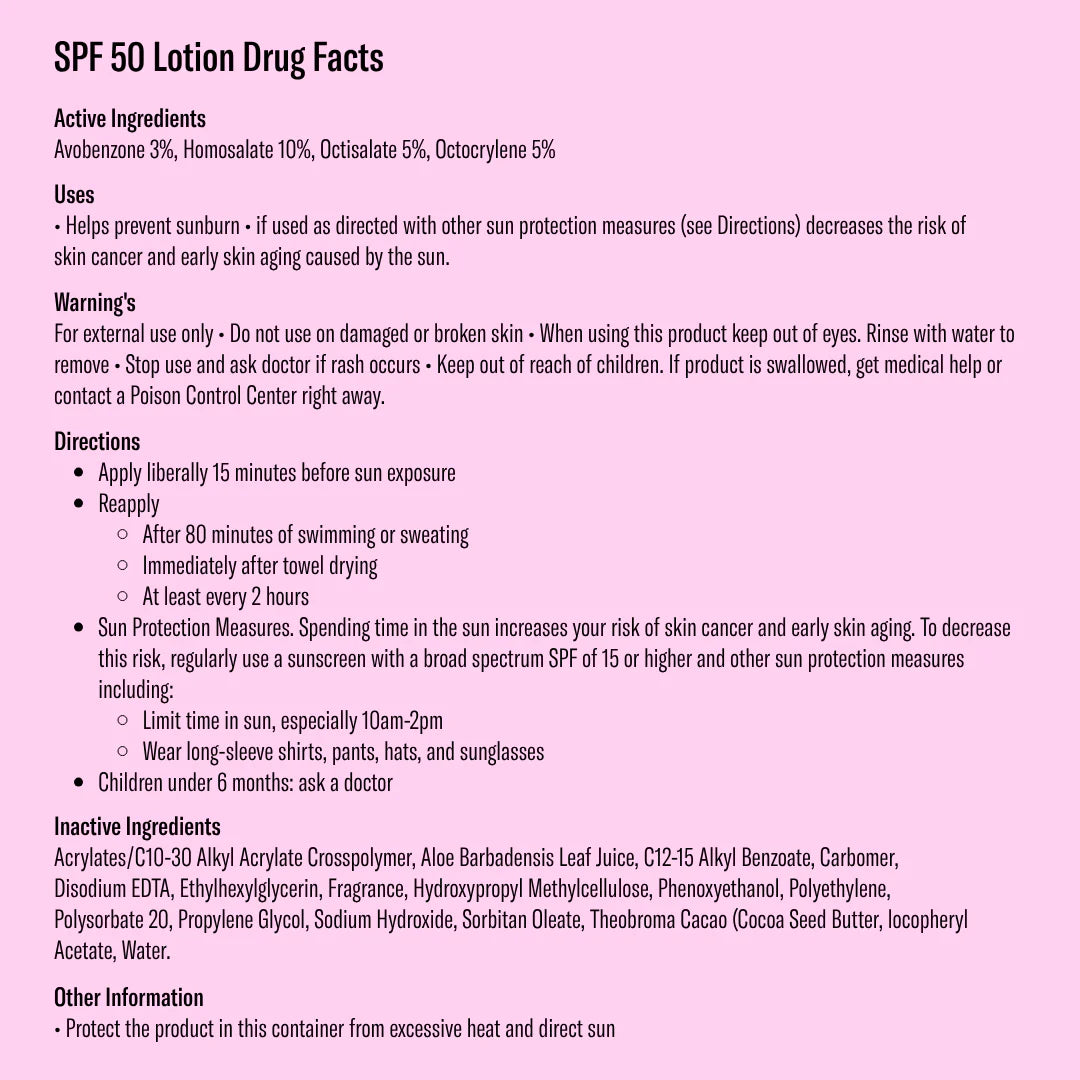 SPF 30 Lotion Drug Facts label with detailed information on active and inactive ingredients, uses, warnings, and directions.