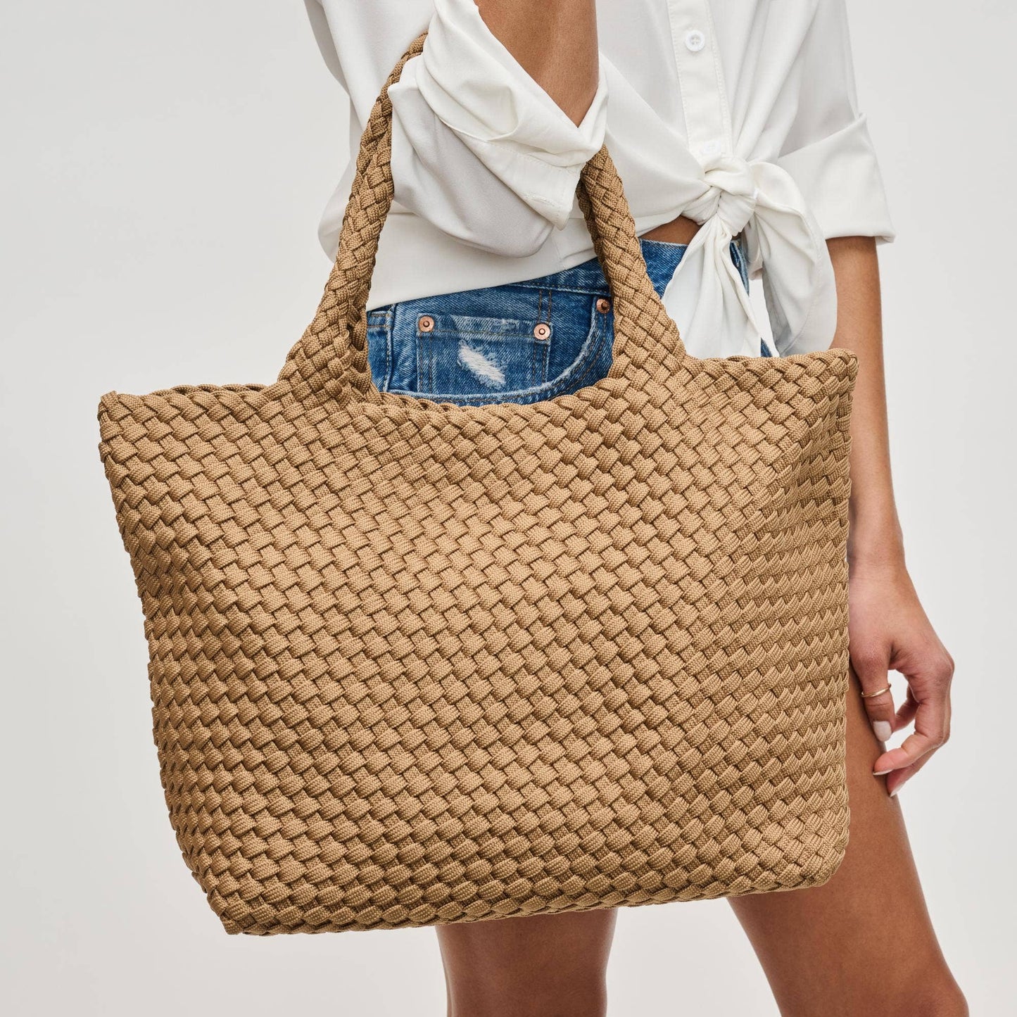 Sky's The Limit - Medium Laced Up Eco-Edition Tote: Beige