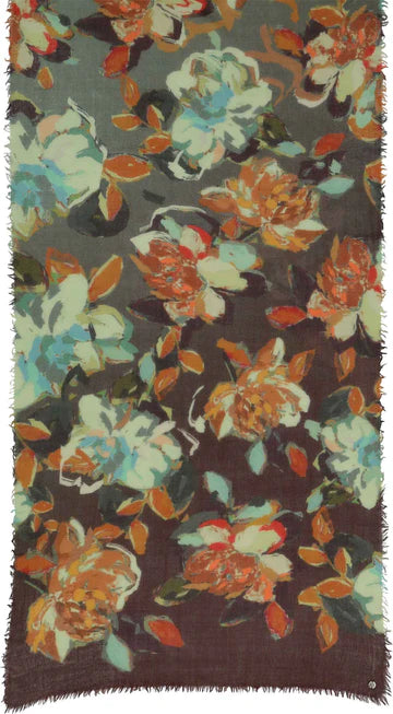 Painted Ombre Roses Scarf | Teal