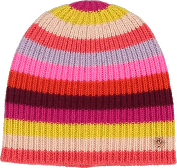 Multi Stripe Knit Slouch Beanie | Coral