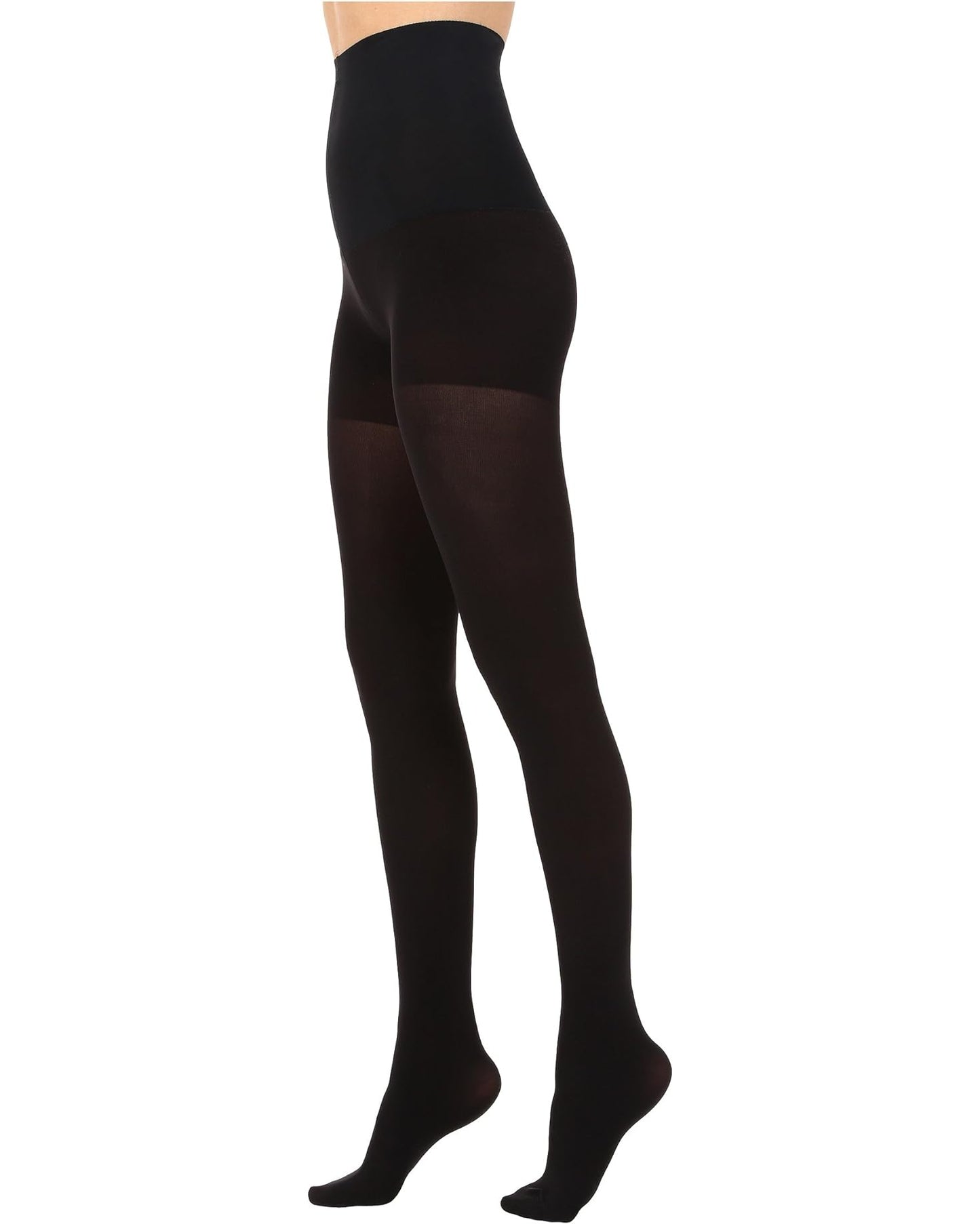 Model wearing Commando Ultimate Opaque Control tights in black on a white background