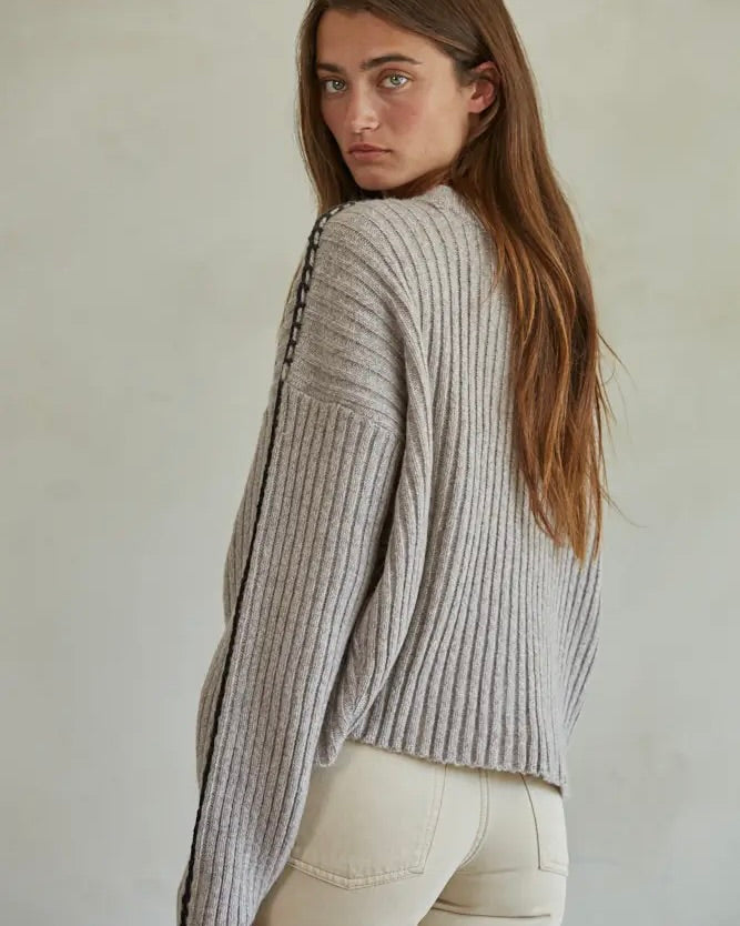 Shoulder Stitch Ribbed Sweater