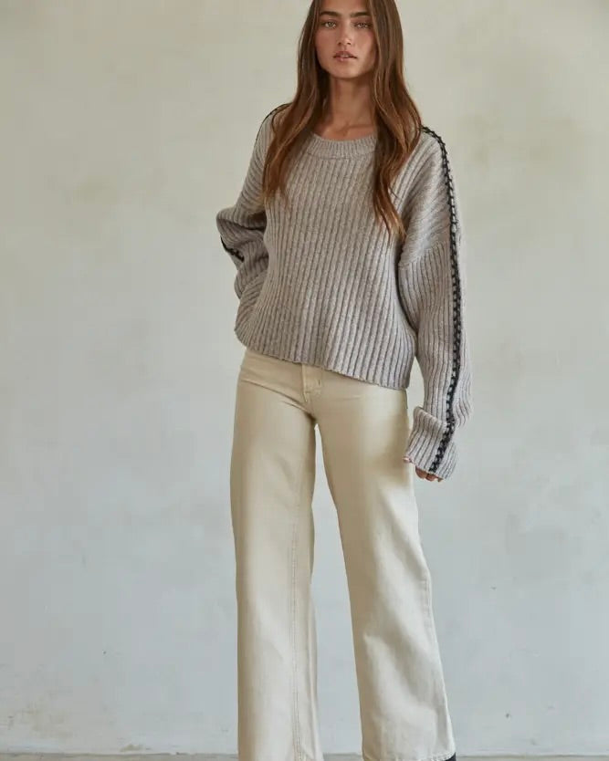 Shoulder Stitch Ribbed Sweater