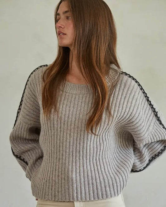 Shoulder Stitch Ribbed Sweater