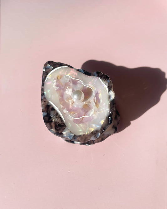 Oyster Claw Clip // Cellulose Acetate with Pearl detail