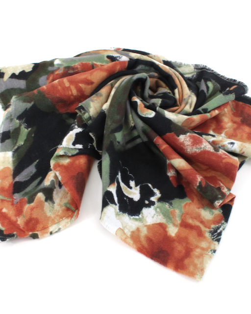 Multicolored scarf with floral pattern on a white background