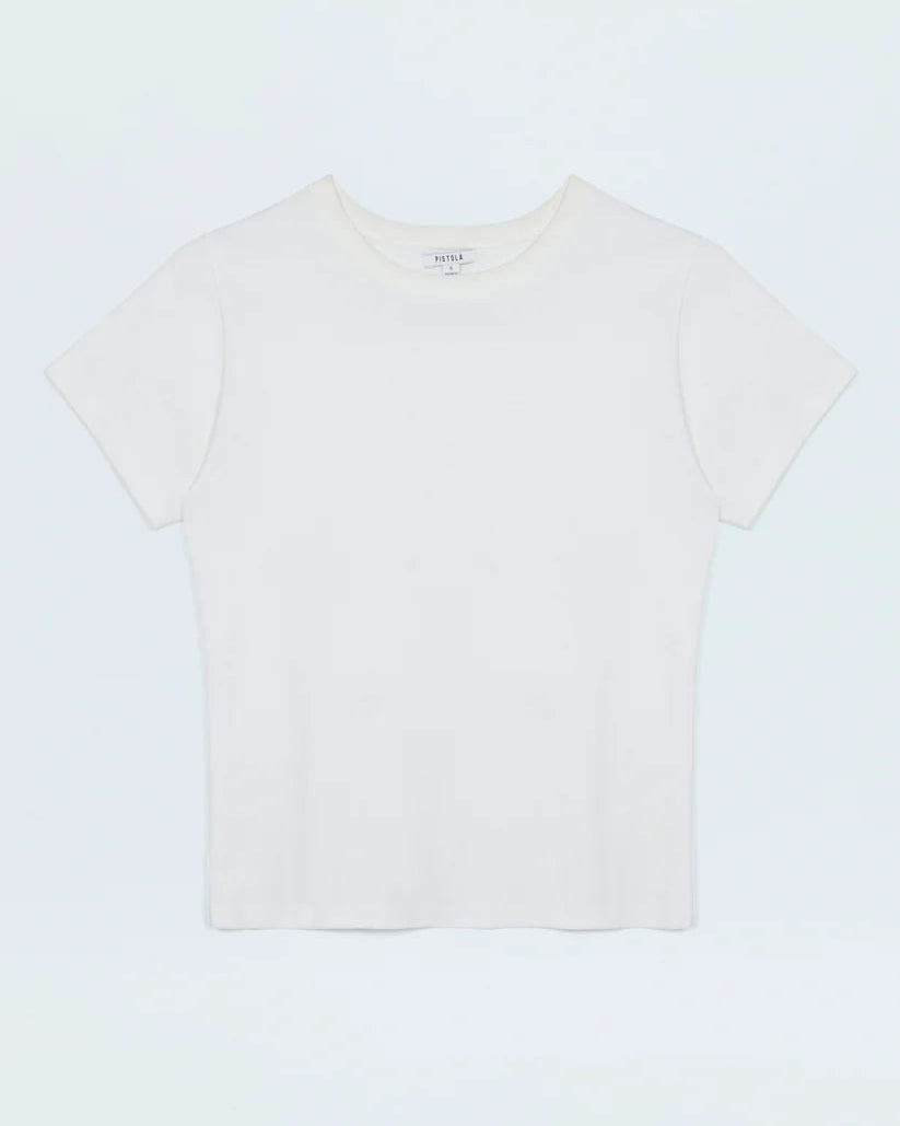White t-shirt on a light gray background