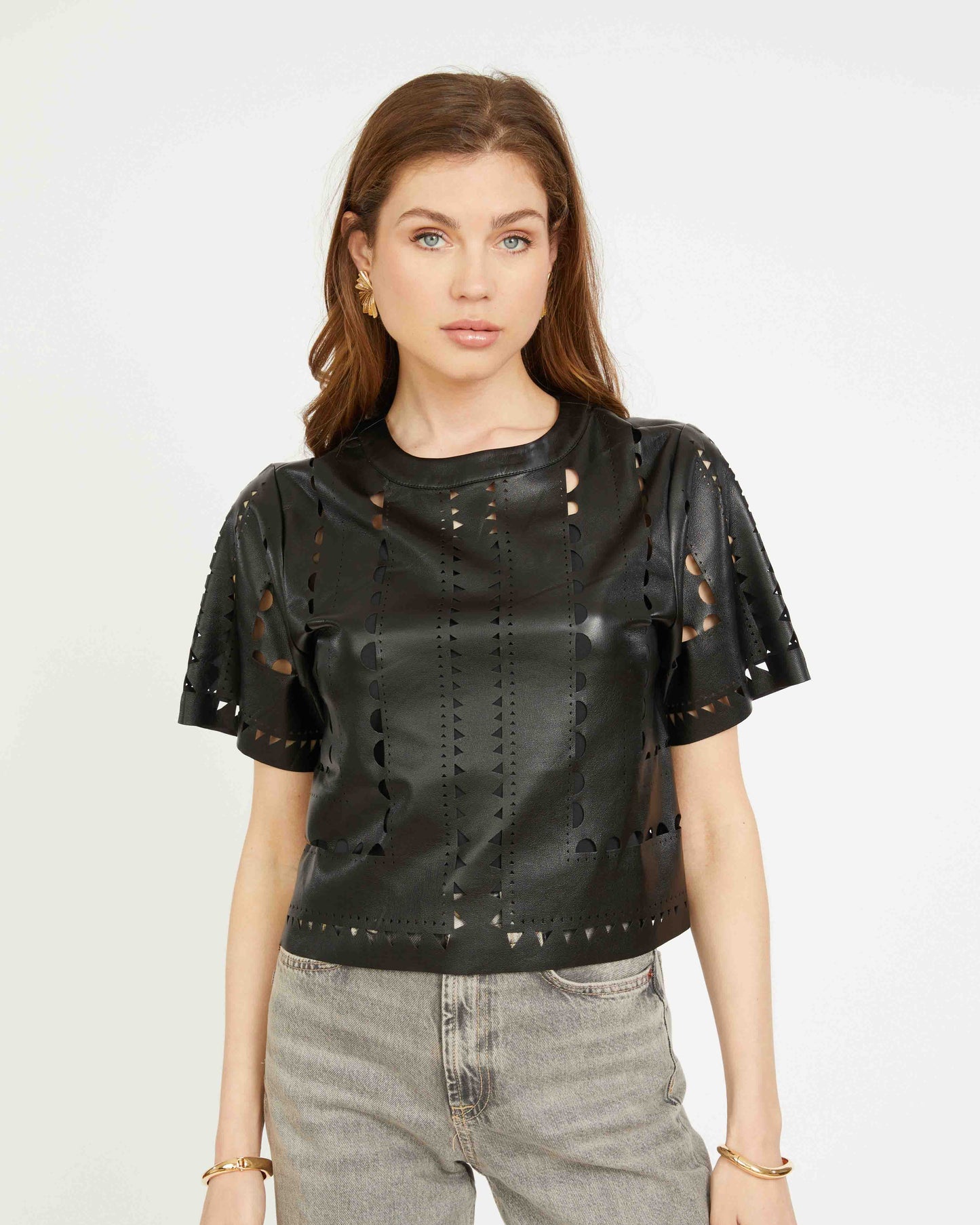 Anisa Top in Black Vegan Leather