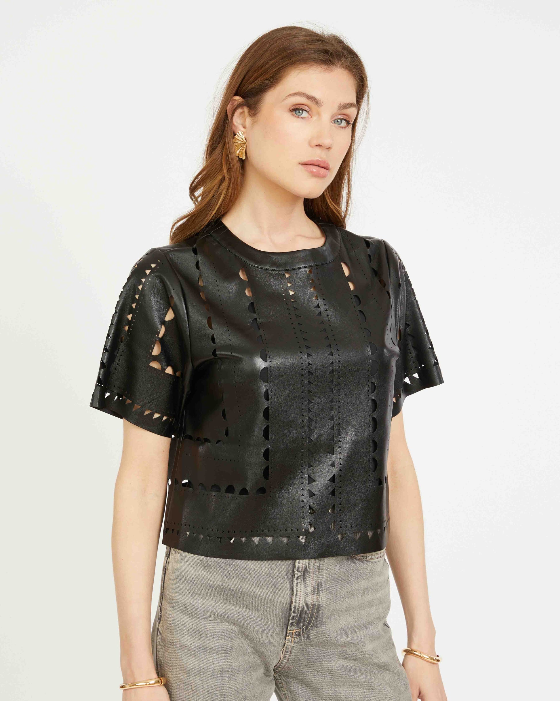 Anisa Top in Black Vegan Leather