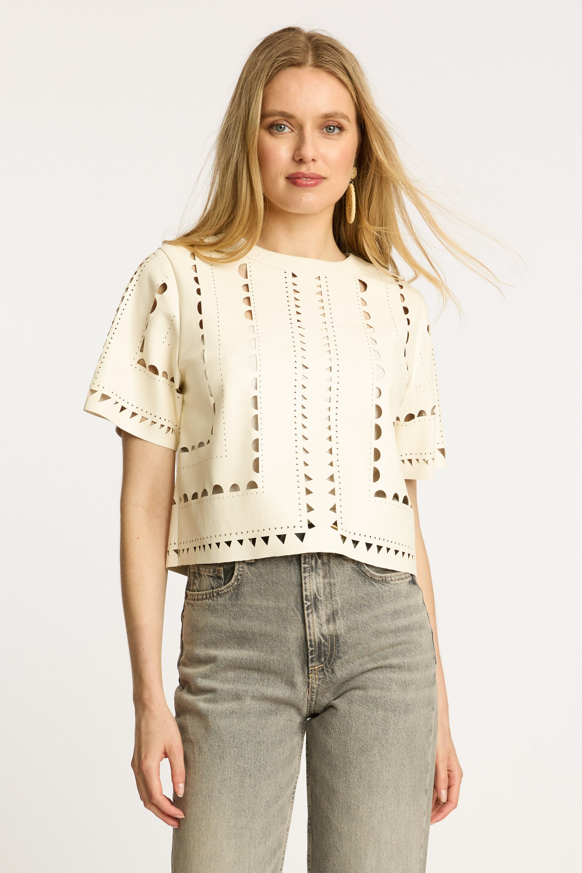 Anisa Top in Antique White Vegan Leather