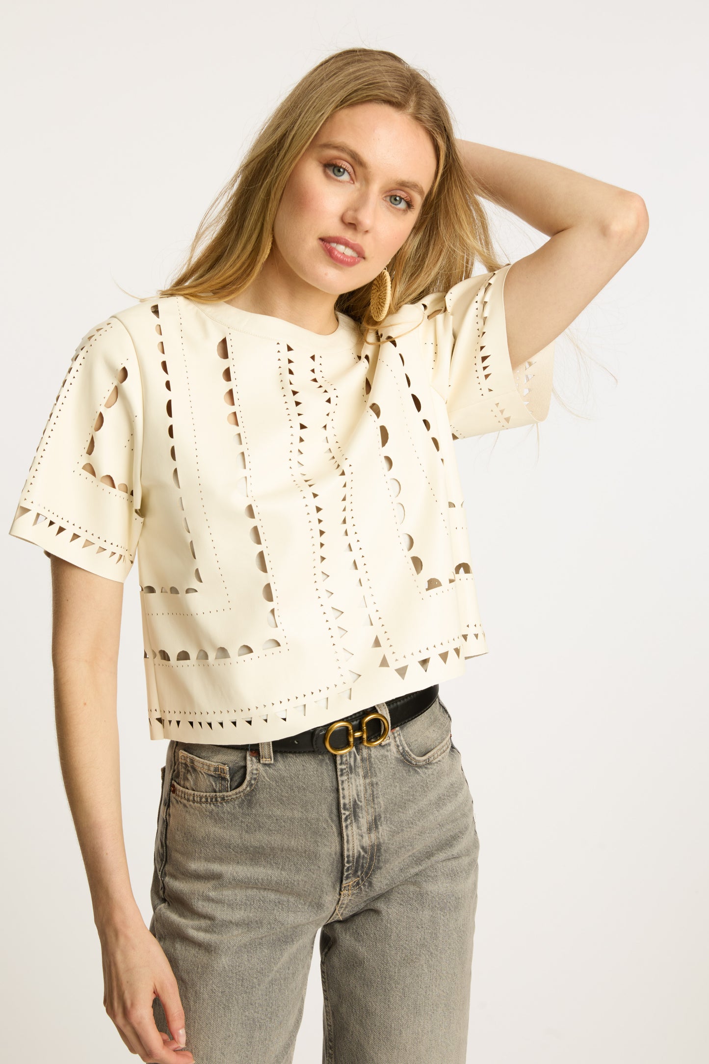 Anisa Top in Antique White Vegan Leather