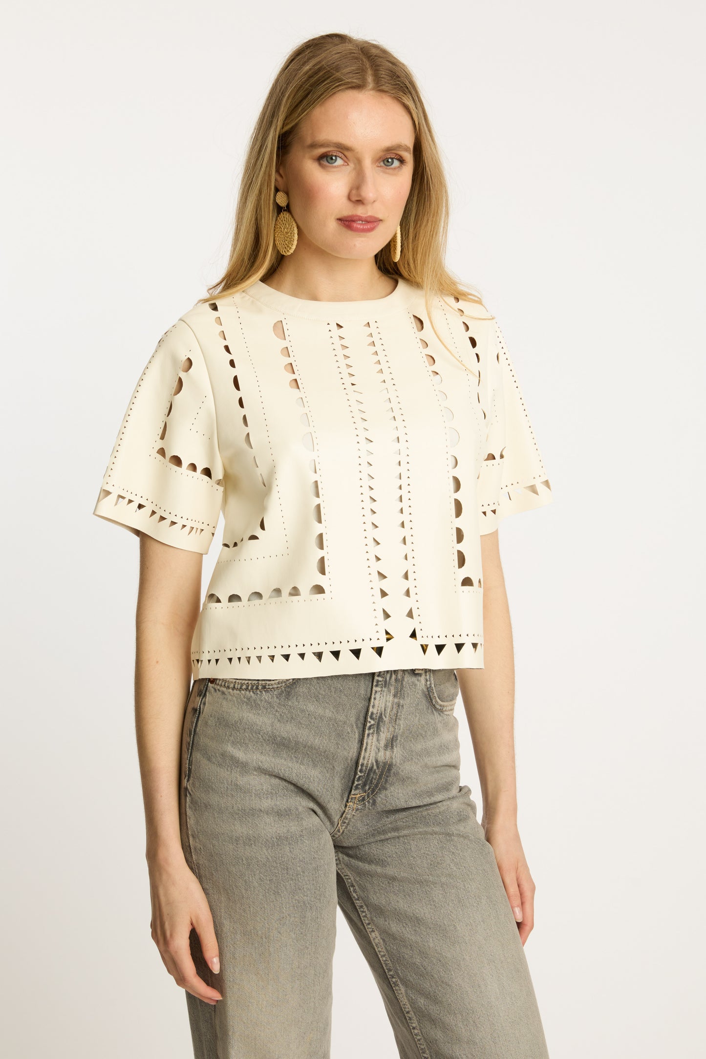 Anisa Top in Antique White Vegan Leather