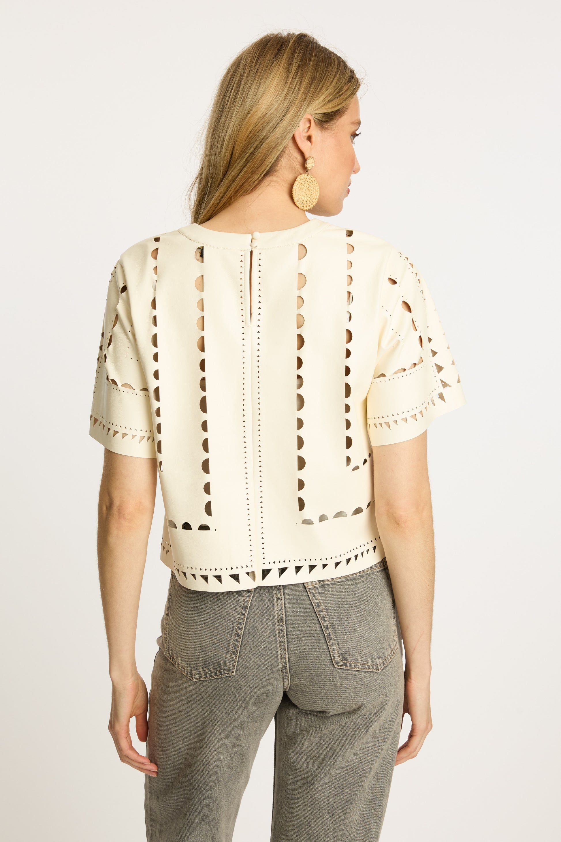 Anisa Top in Antique White Vegan Leather
