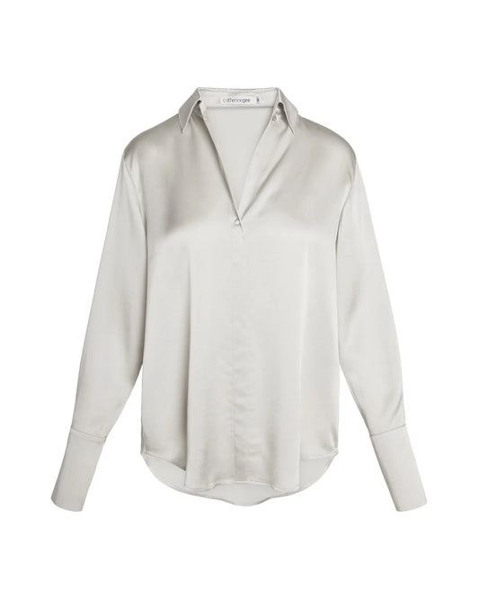 The Daria French Cuff blouse in white against a white background.