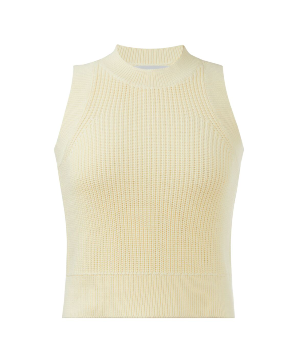 Yellow ribbed tank top on a white background