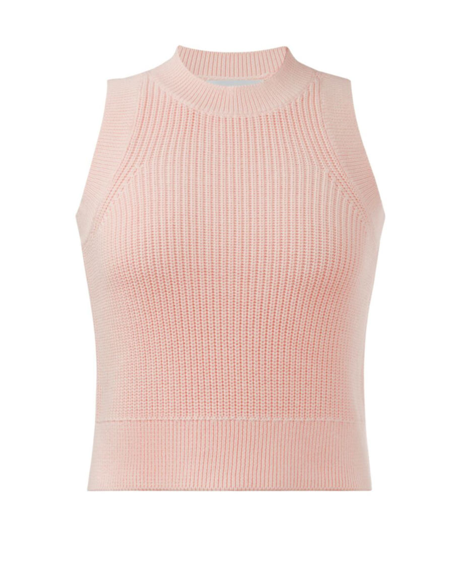 Pink ribbed sleeveless top on a white background