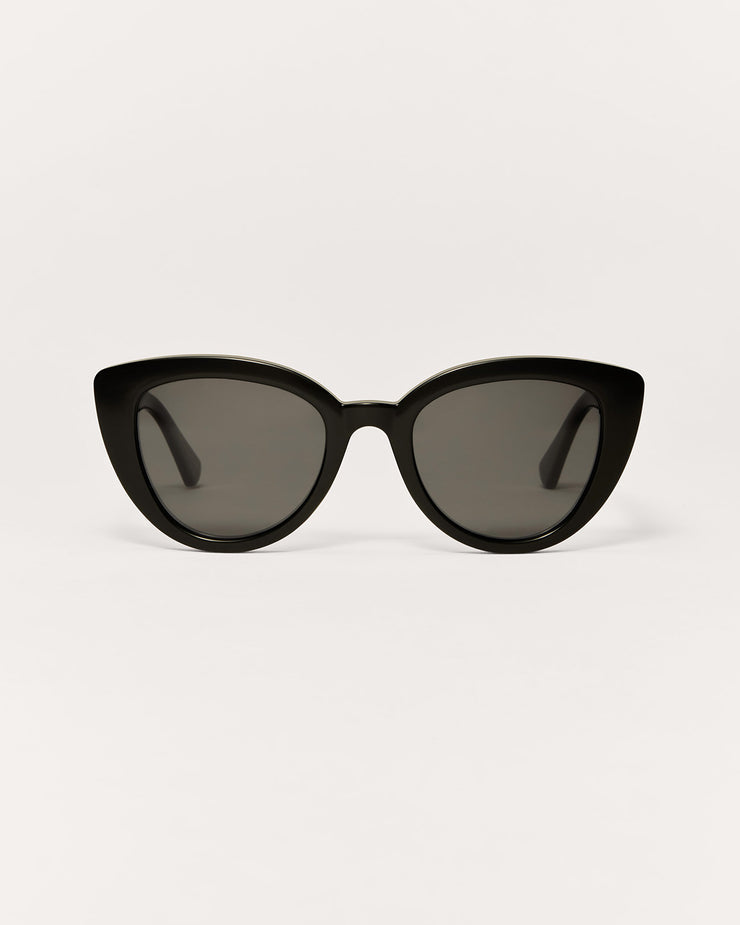 Black cat-eye sunglasses on a white background