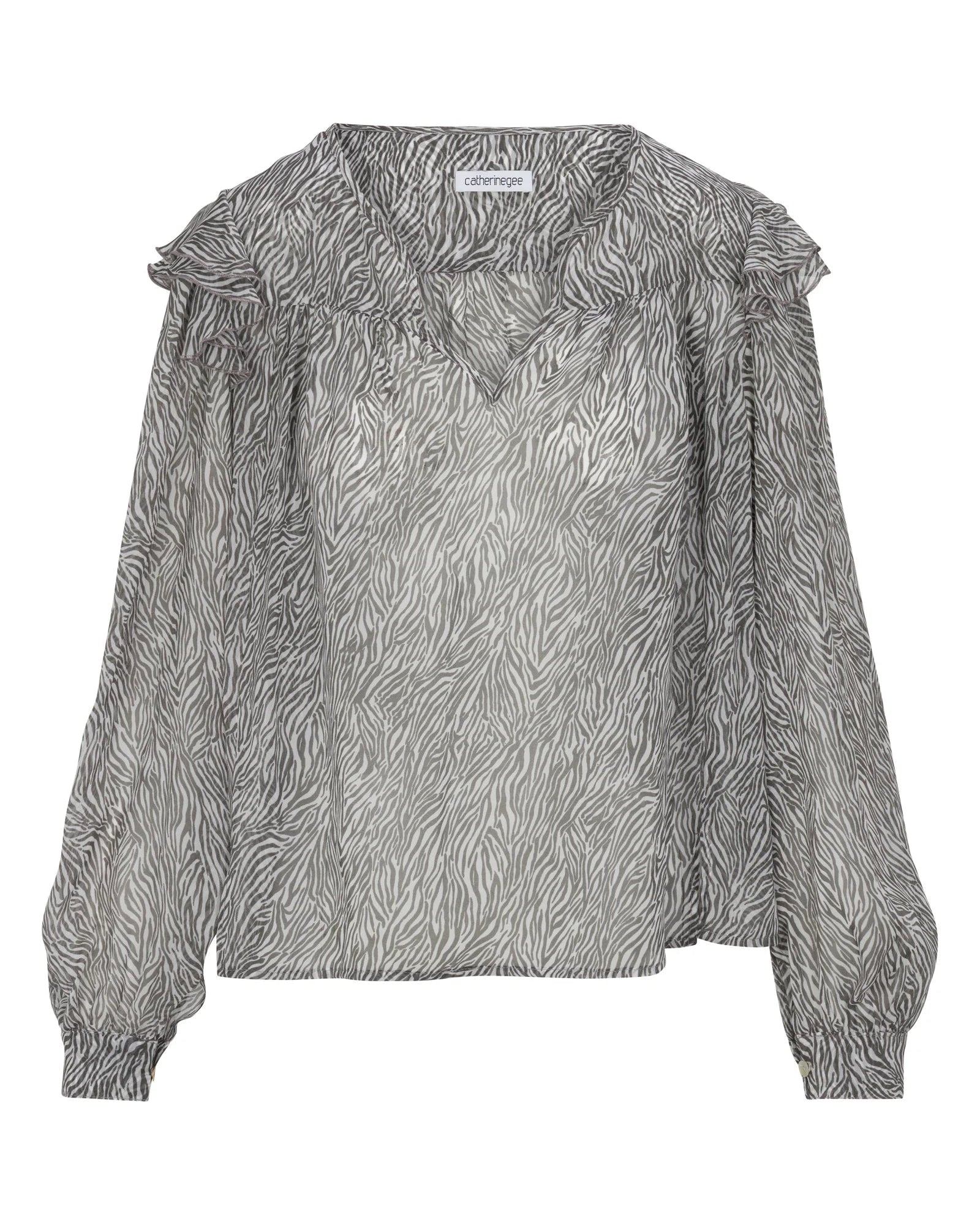 Gray patterned blouse on a white background