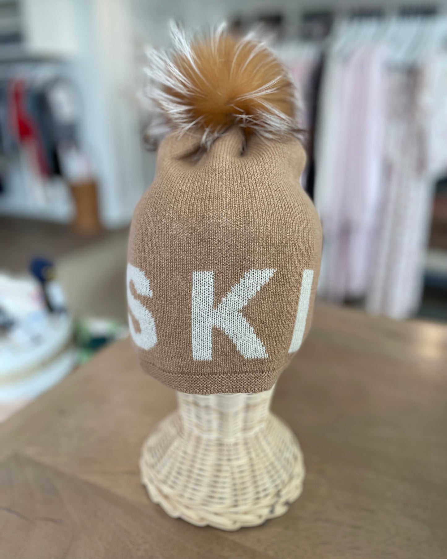 100% Cashmere "SKI" Pom Pom Hat