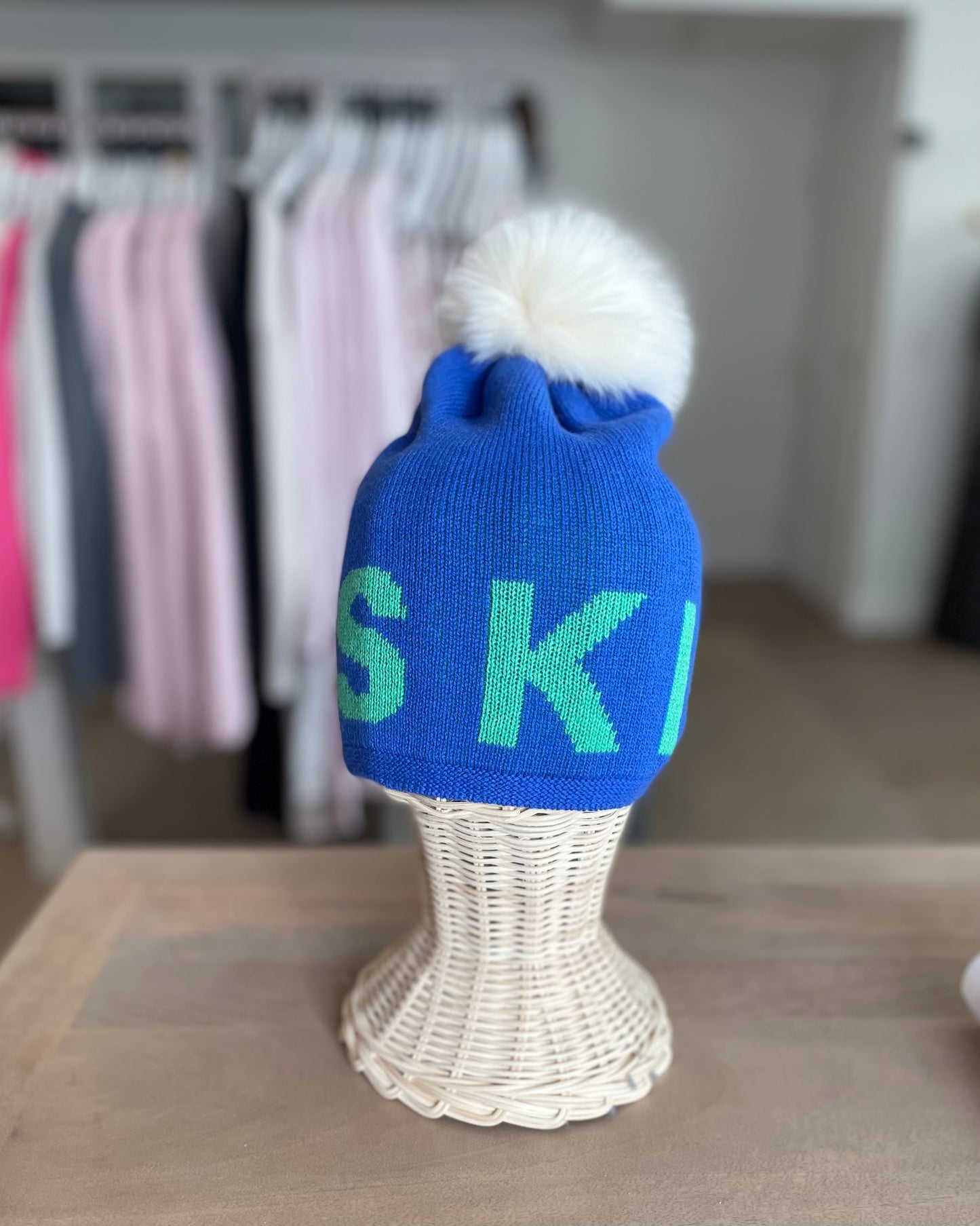 100% Cashmere "SKI" Pom Pom Hat