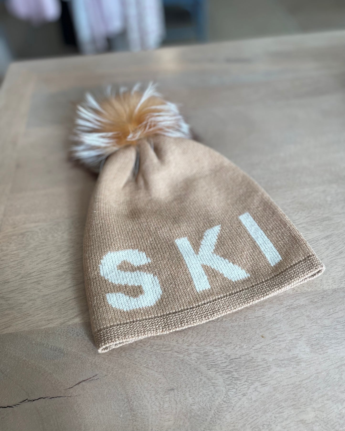 100% Cashmere "SKI" Pom Pom Hat