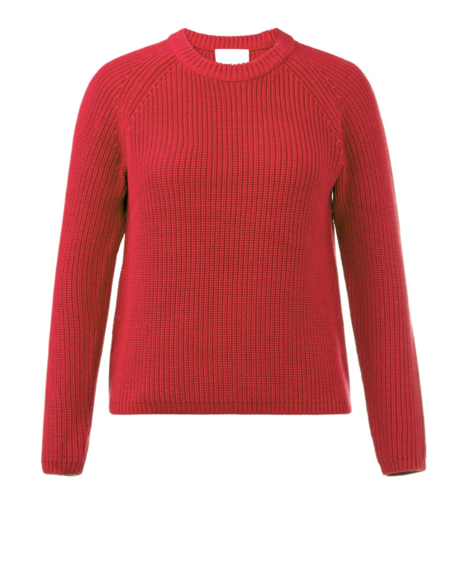 Red ribbed sweater on a white background
