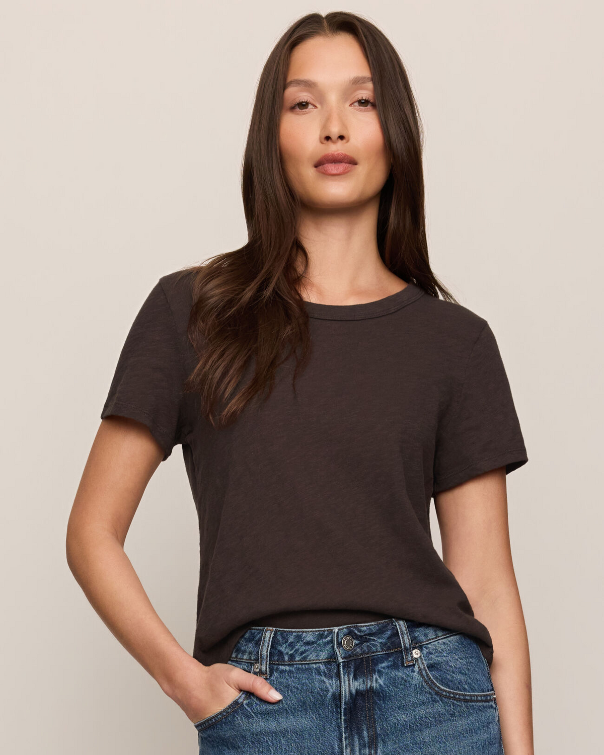 Junie Slub Tee Shirt Cocoa Bean