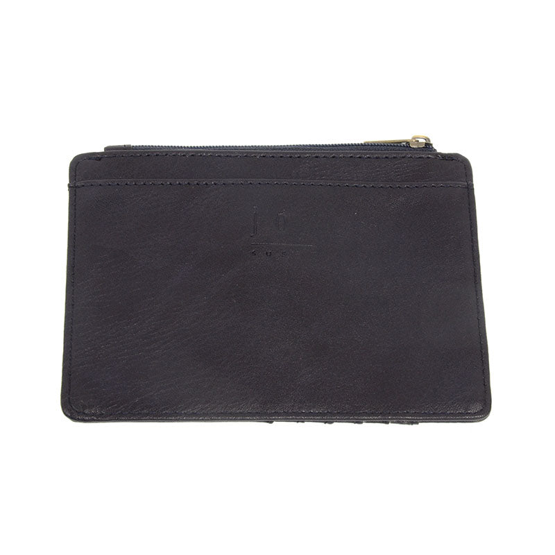 Midnight Blue vegan leather wallet with gold accents against a white background.