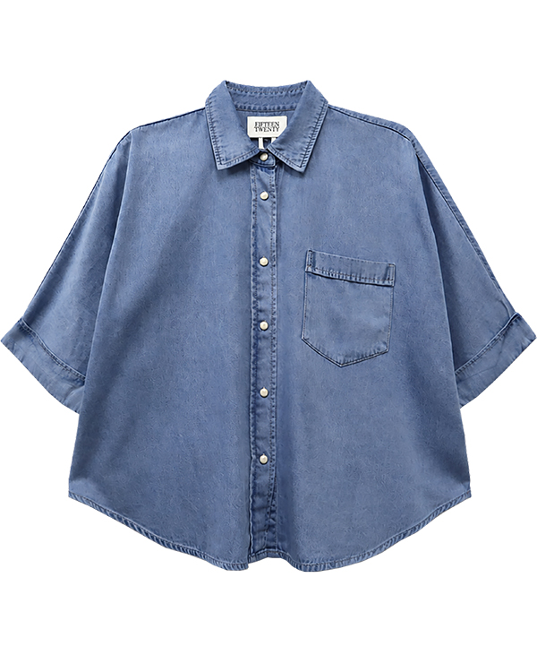 Lili Denim Button Up Top - Light Wash