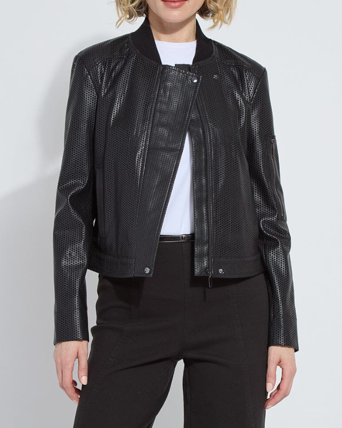 Millicent Perforated Vegan Leather Jacket-Black