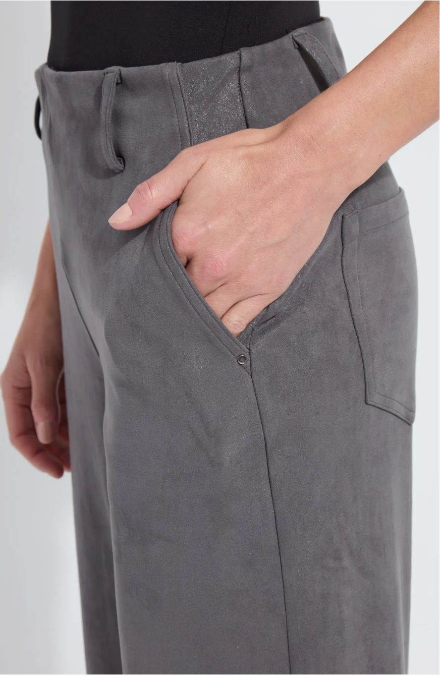 Amina Patent Foil Vegan Suede Pant - Liquid Charcoal