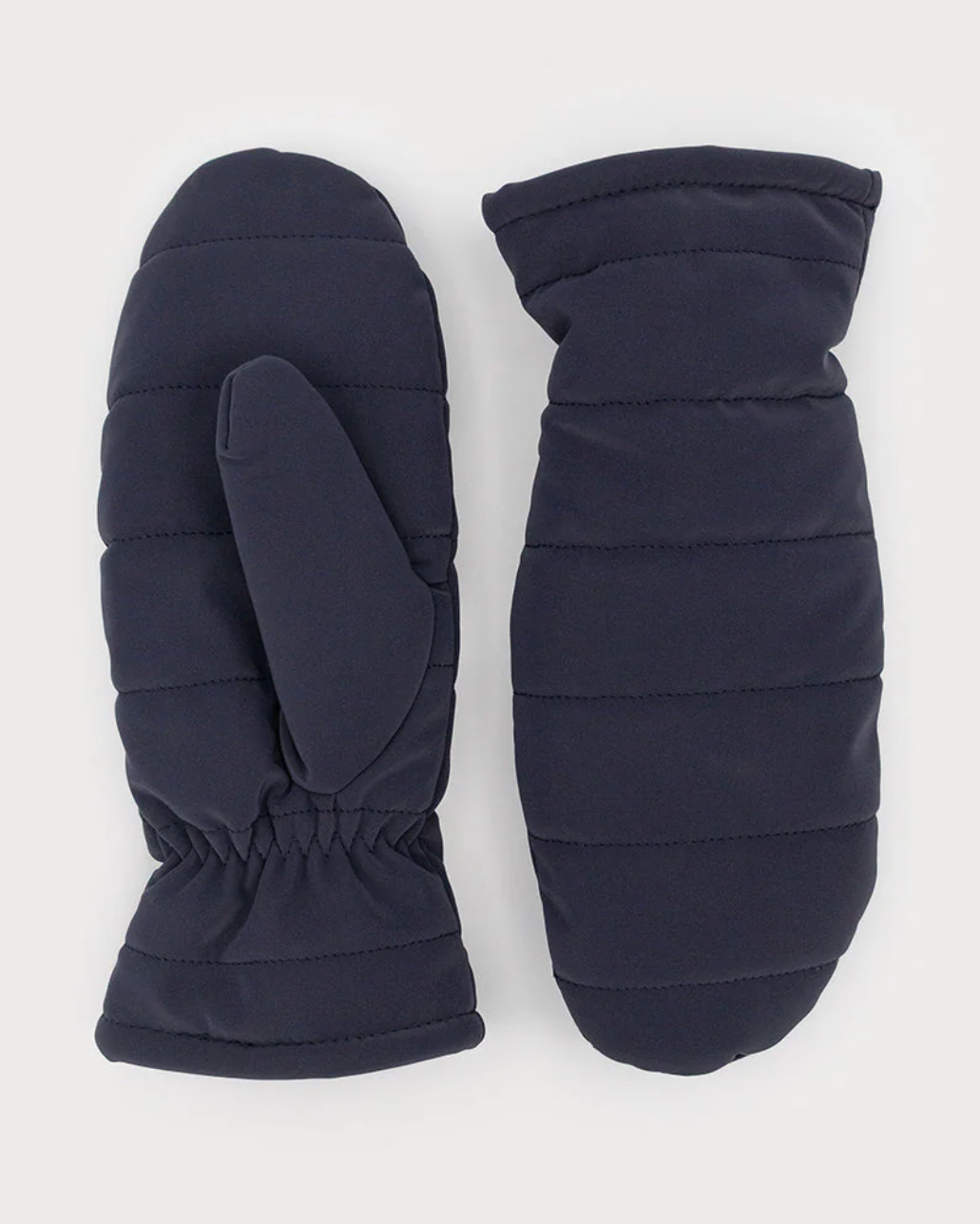 Pair of dark blue mittens on a white background