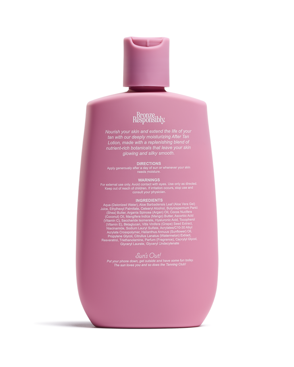 Pink bottle with text on a white background