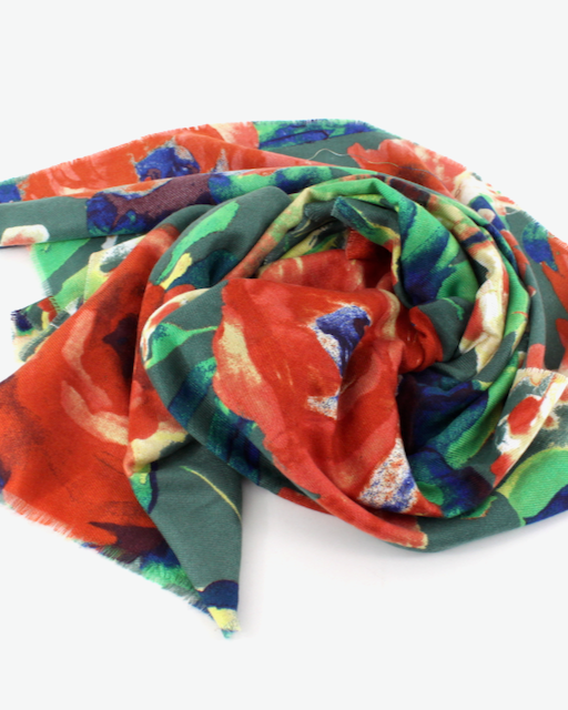 Colorful scarf with a floral pattern on a white background