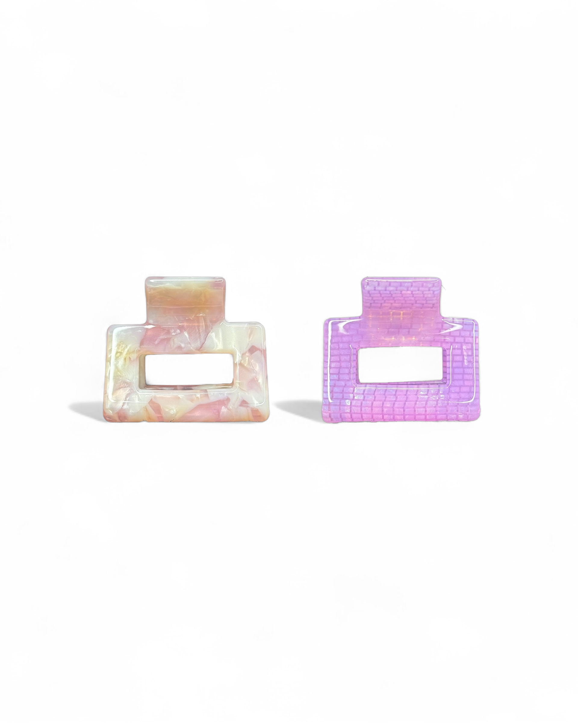 The HoneyLux Acetate Mini Square Claws in the color Sweetheart on a white background