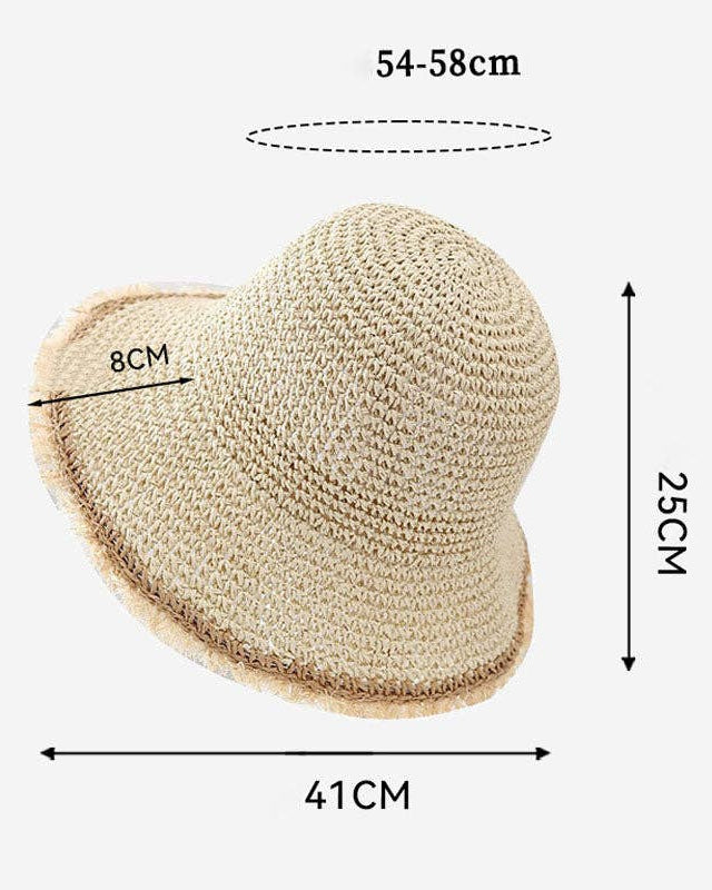 Straw hat with measurements on a white background