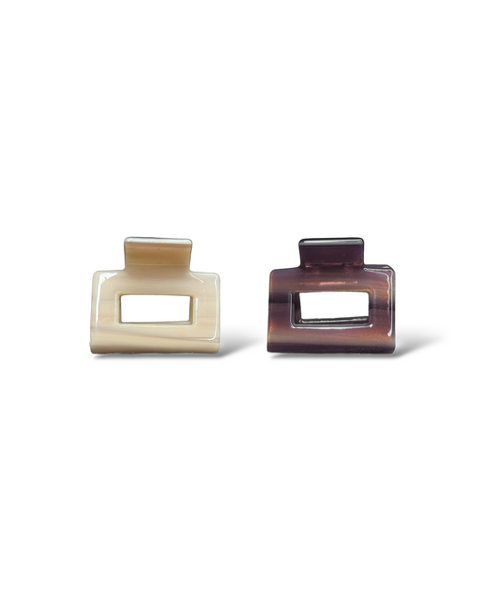 The HoneyLux Acetate Mini Square Claws clips in Mulberry on a white background