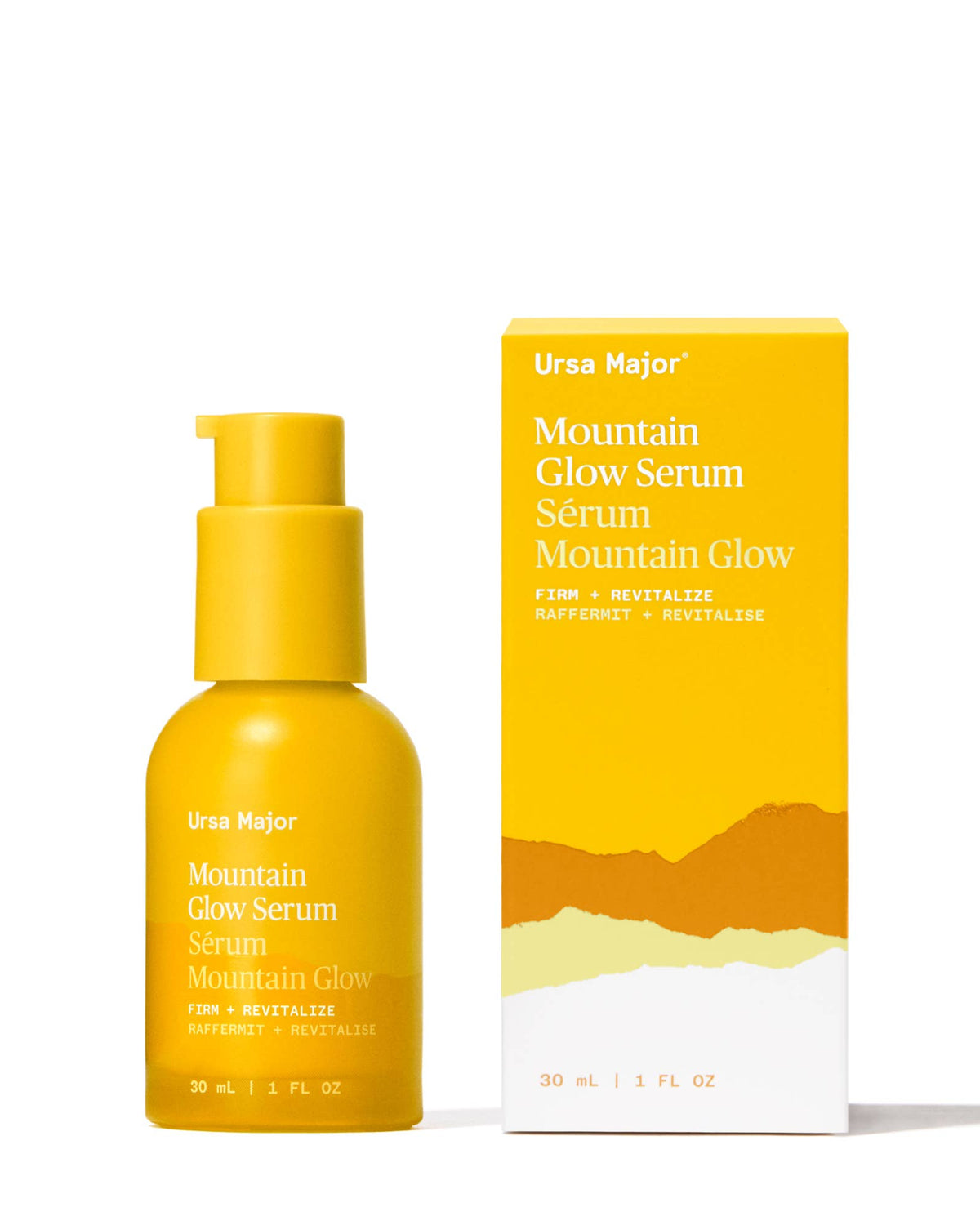 Yellow serum bottle and packaging with 'Ursa Major' branding on a white background