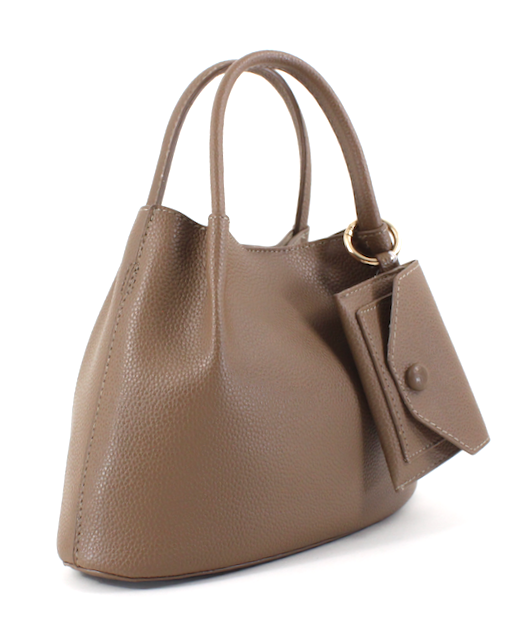 Brown handbag with a flap on a white background