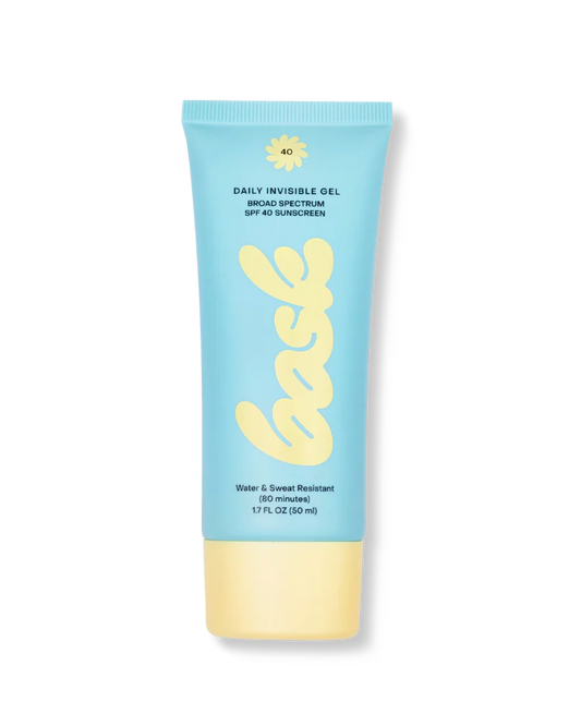 Sunscreen gel tube with blue and yellow packaging on a white background
