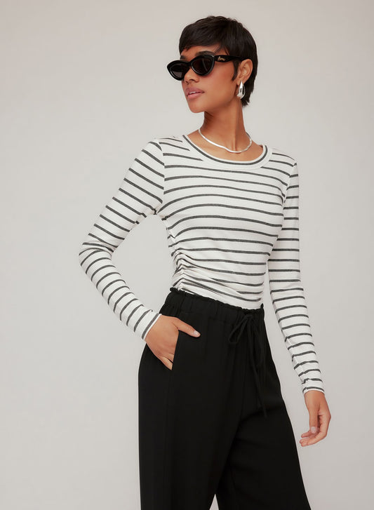 Steff Black Stripe Side Shirred Top