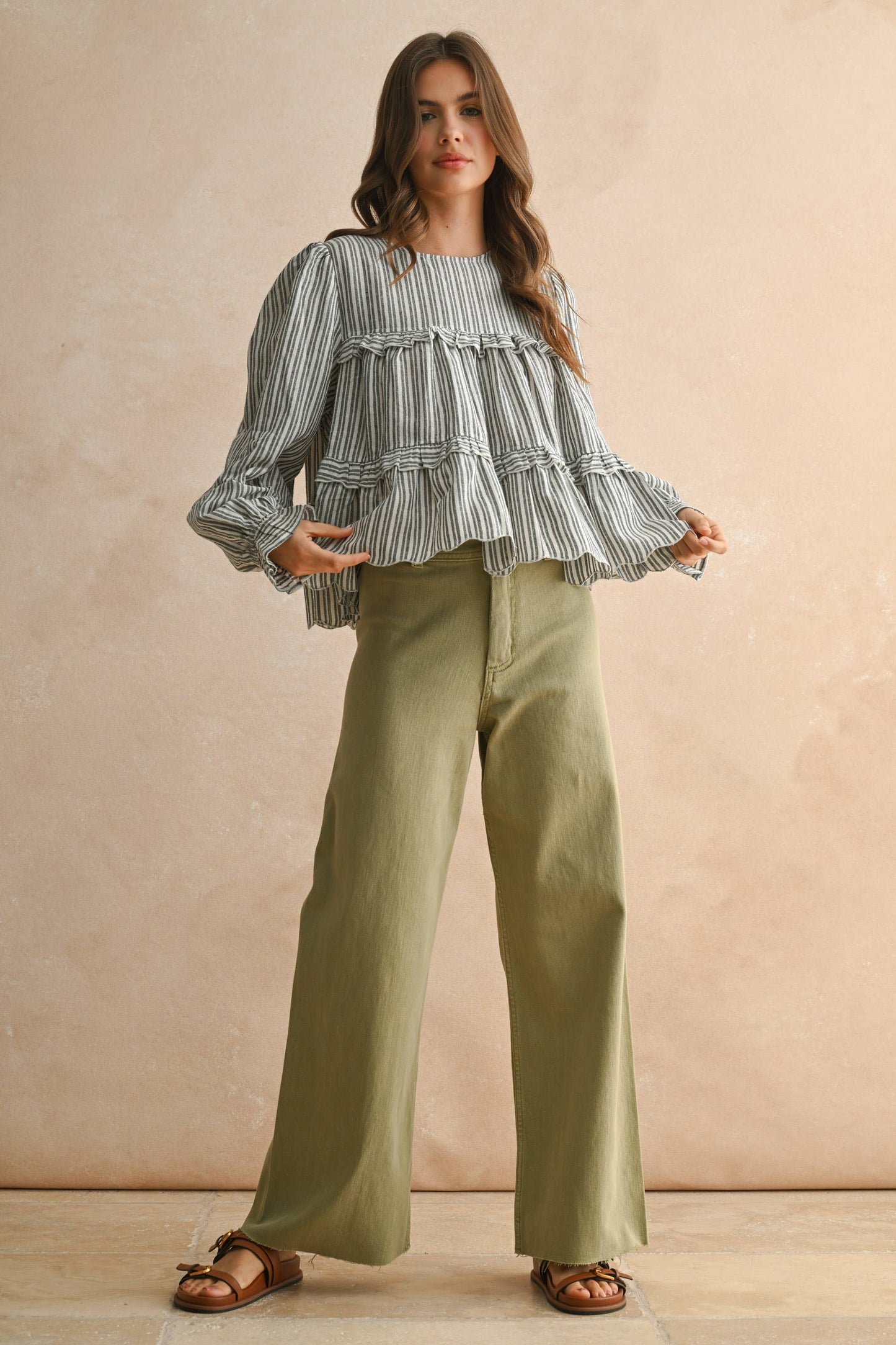 STRAIGHT WIDE LEG DENIM PANTS: MAROON