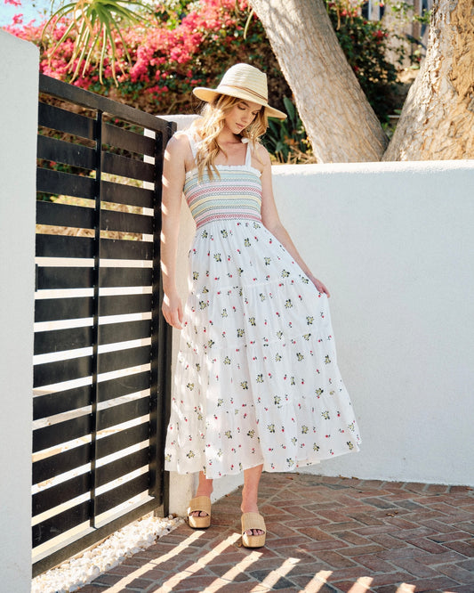 Embroidered Smocked Bodice Floral Dress